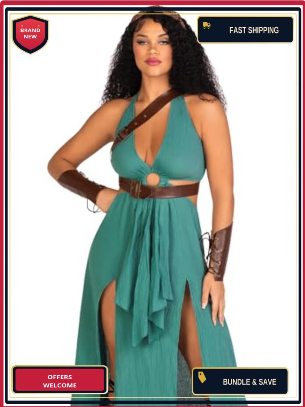 4 Piece Warrior Maiden Costume Gauze Dress Harness Halloween